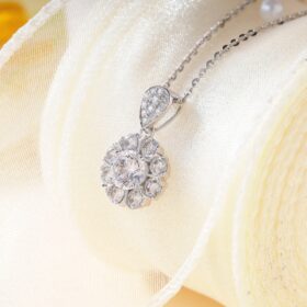 Dây chuyền vàng mặt tròn CZ hai tầng lấp lánh