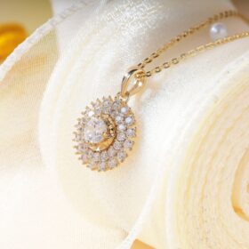 Dây chuyền vàng mặt tròn tia sáng đính đá CZ