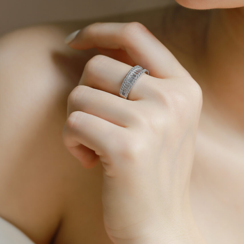 Nhẫn bạc đường ray ánh sáng