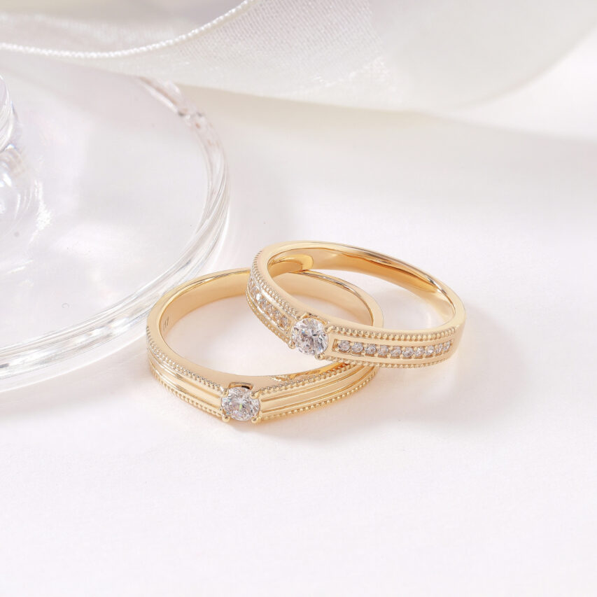 Nhẫn cưới vàng 10K đính đá CZ cao cấp – KCN002