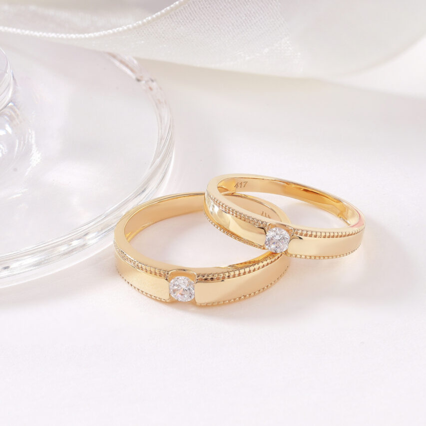 nhẫn cưới vàng 10k đính đá CZ cao cấp - knc001