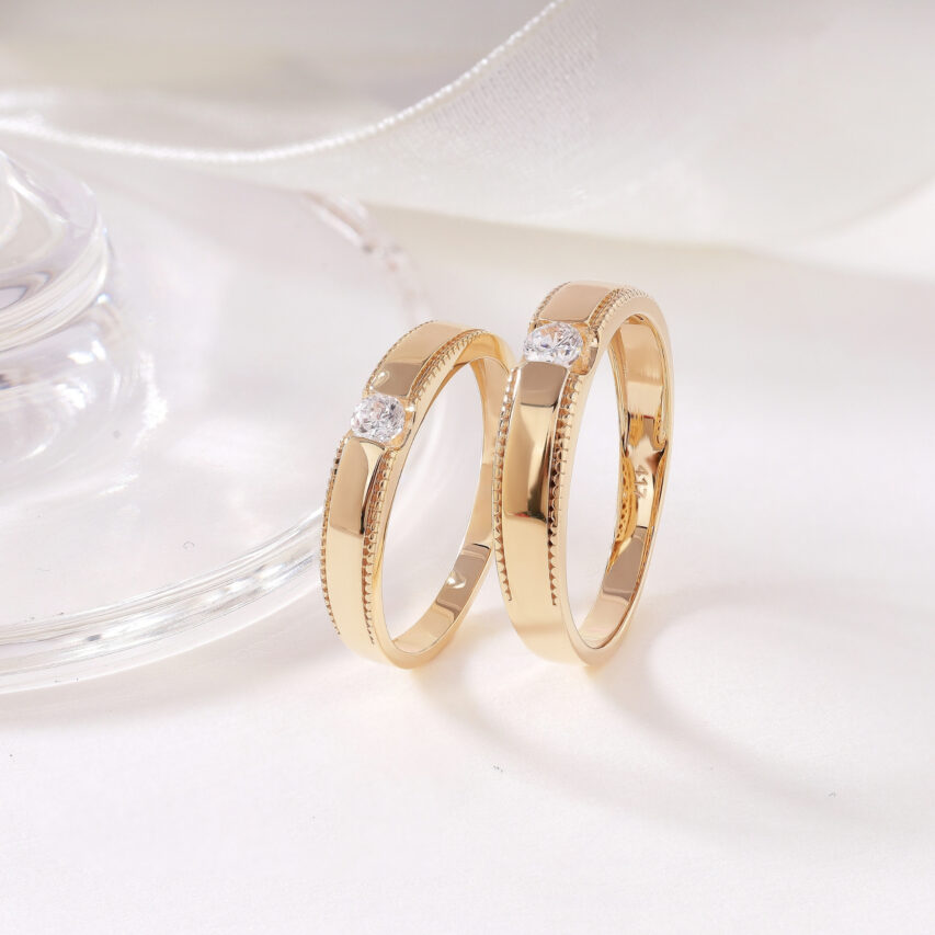 nhẫn cưới vàng 10k đính đá CZ cao cấp - knc001